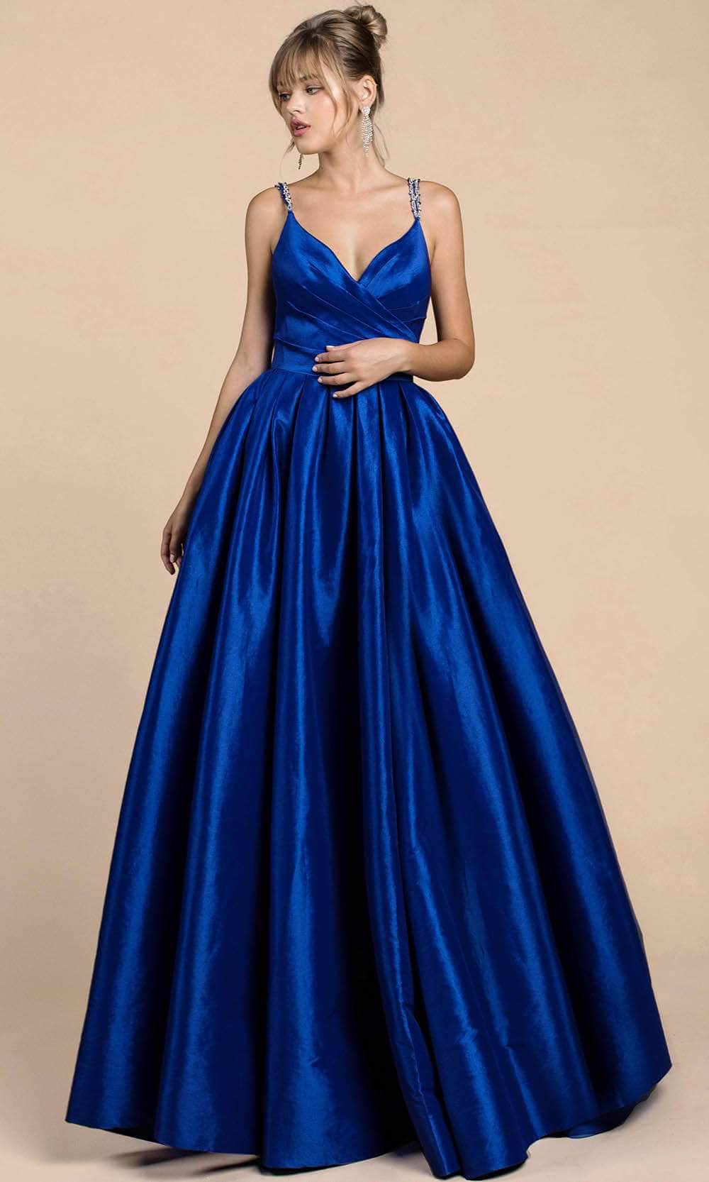 Image of Andrea and Leo A0082 - V-Neck Pleated A-Line Evening Gown