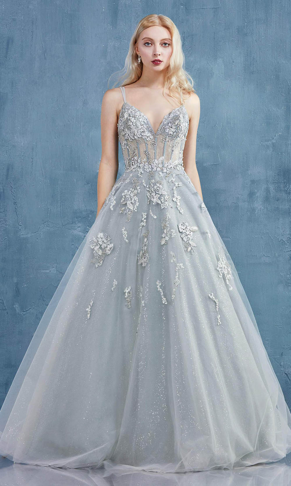 Image of Andrea and Leo - A0892 Floral Embroidered V Neck Ballgown