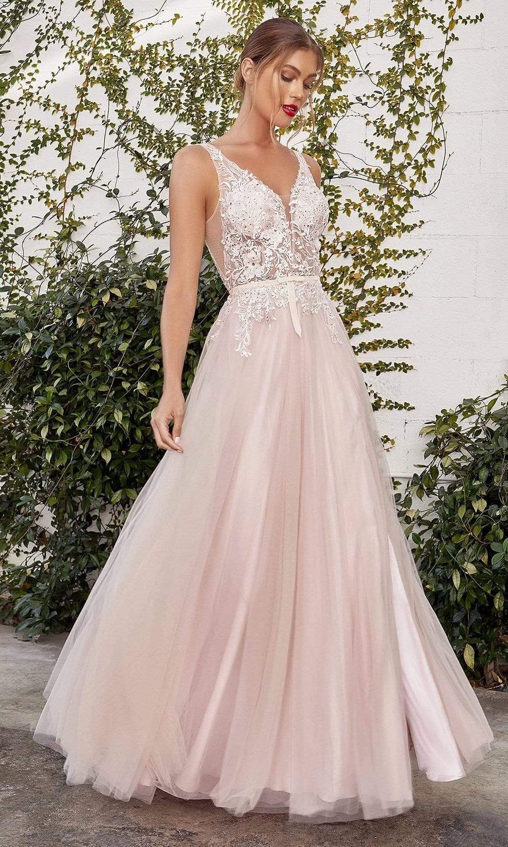 Image of Andrea and Leo - A1045 Appliqued Tulle High Slit Gown