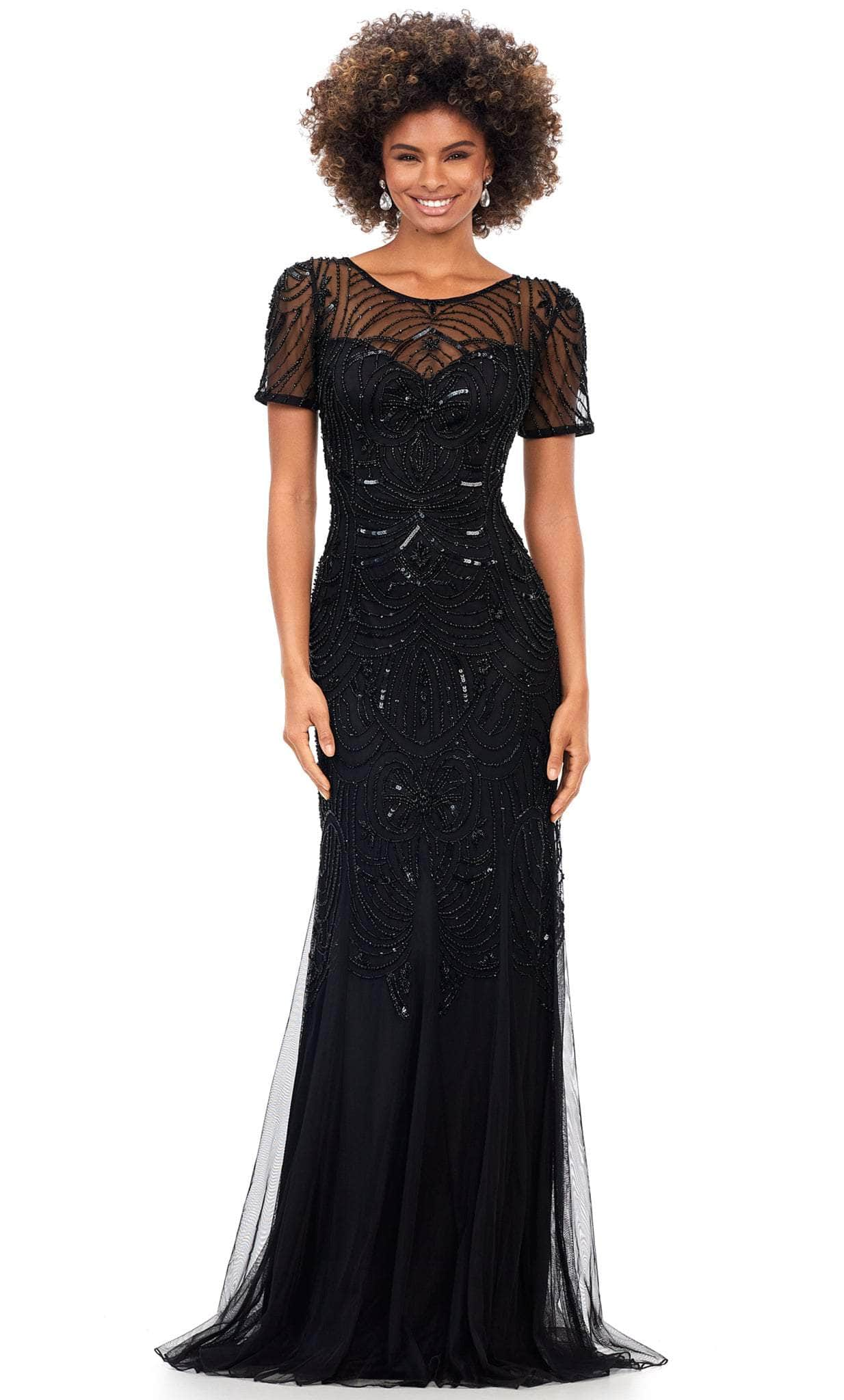 Image of Ashley Lauren 11215 - Short Sleeve Beaded Evening Gown