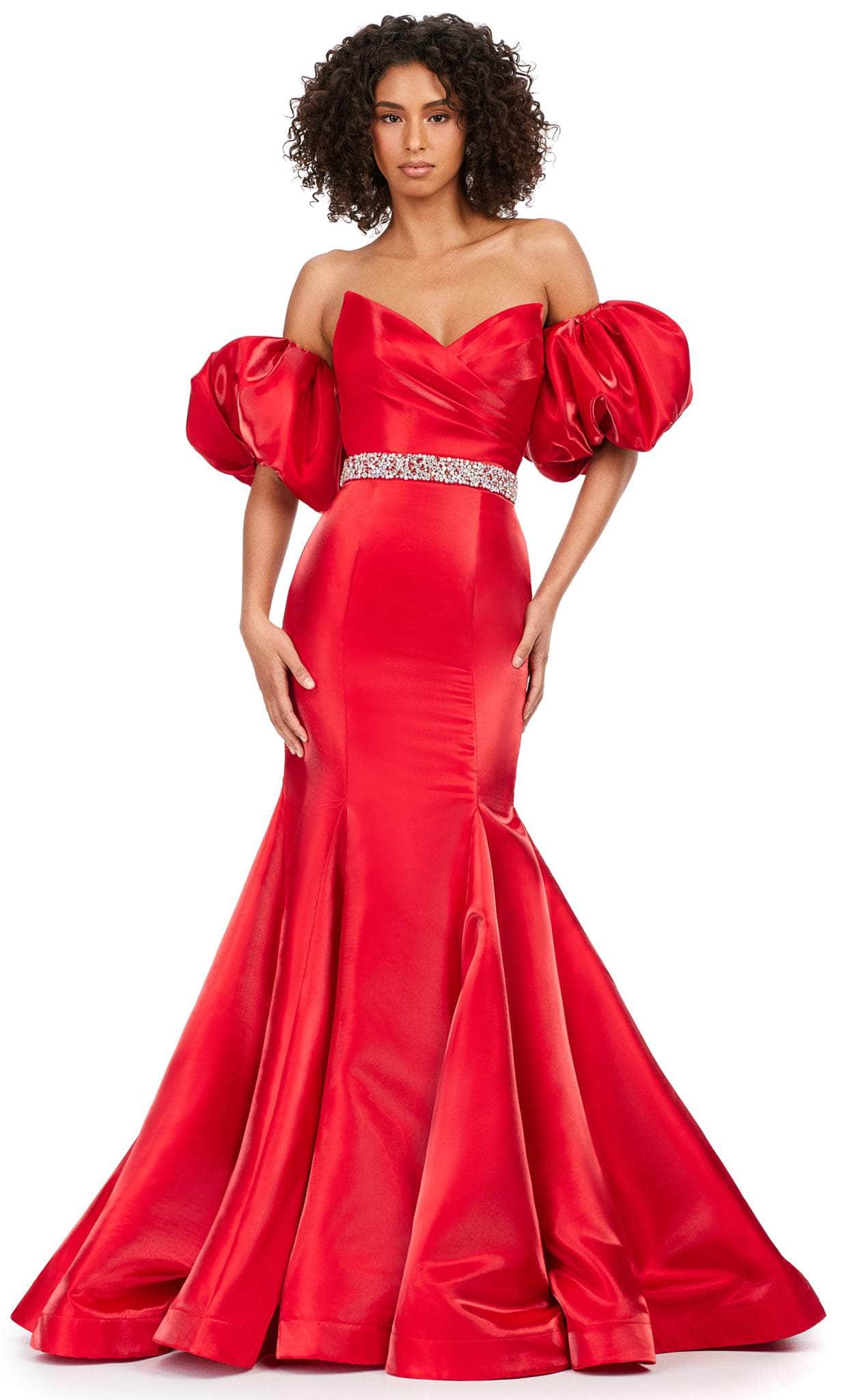 Image of Ashley Lauren 11419 - Strapless Evening Gown With Puff Sleeve