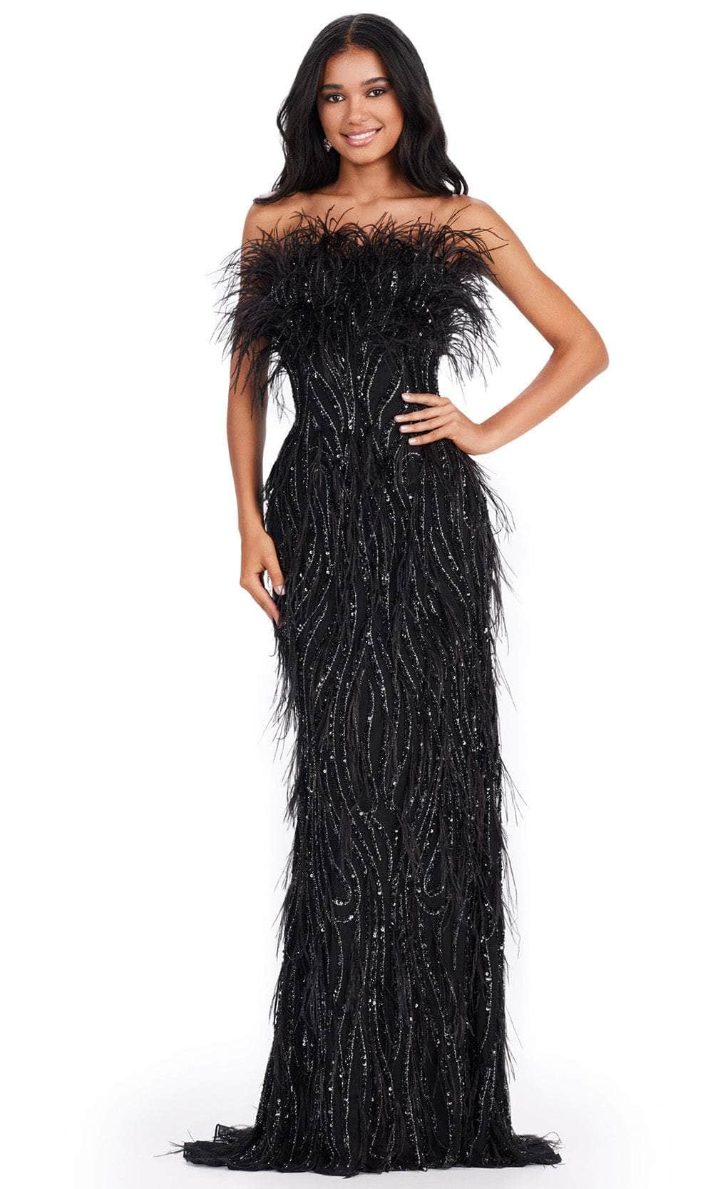 Image of Ashley Lauren 11453 - Feather Sheath Prom Dress