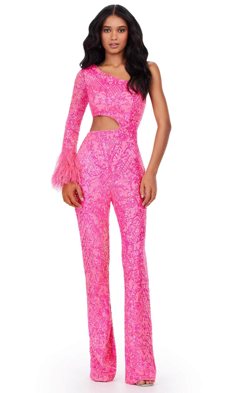 Image of Ashley Lauren 11465 - One-Sleeve Sequin Embellished Jumpsuit