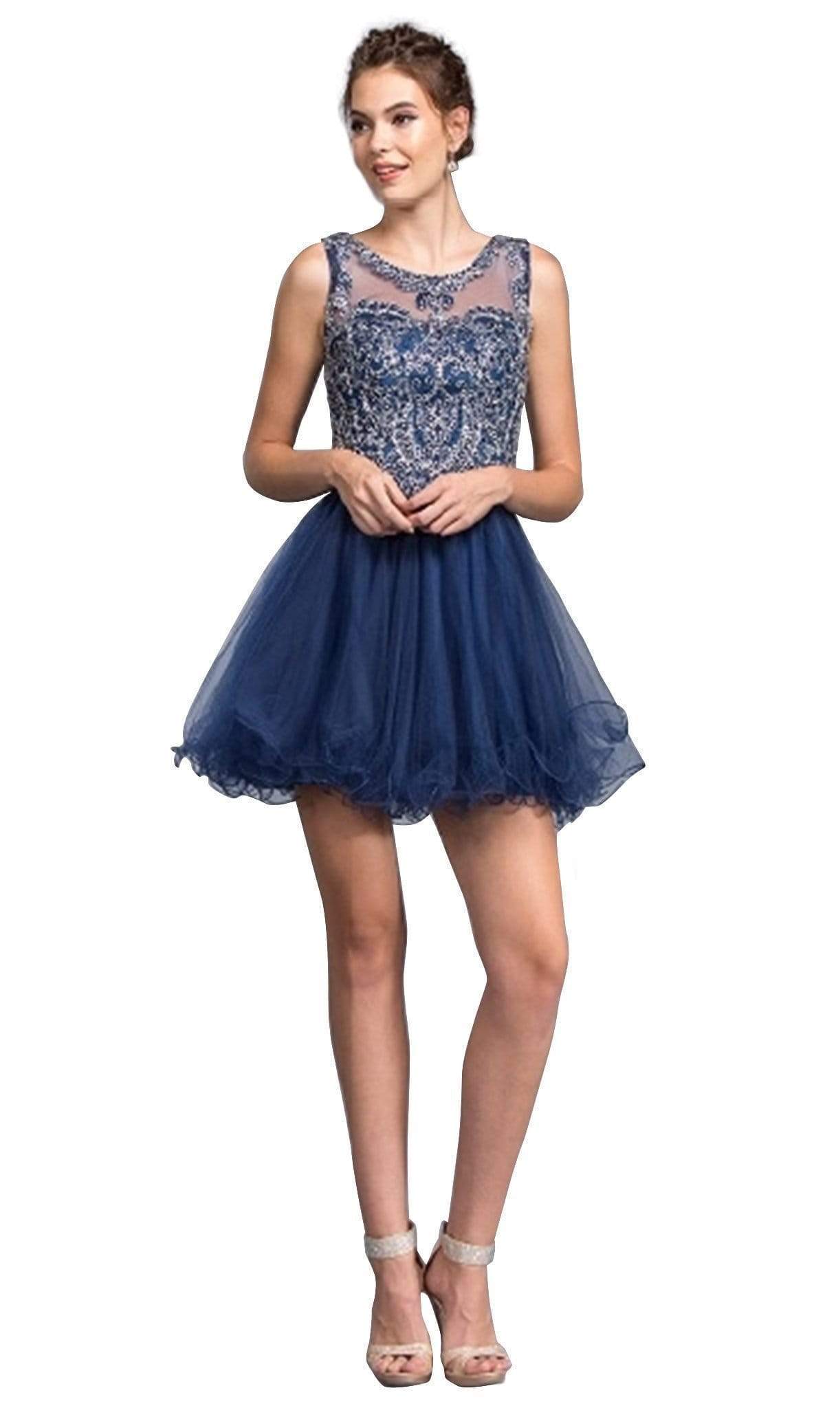 Image of Aspeed Design - Beaded Illusion Jewel Homecoming A-line Dress