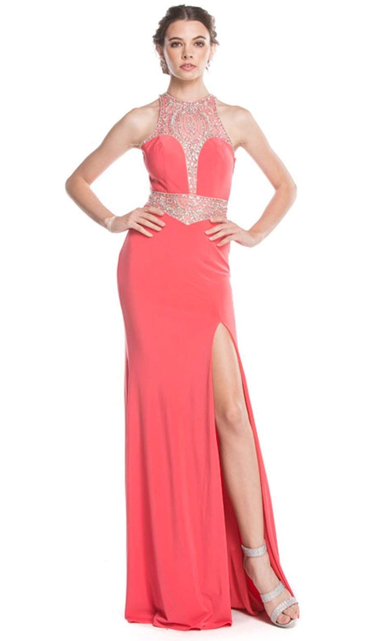 Image of Aspeed Design - Bedazzled Halter Neckline Sheath Prom Dress