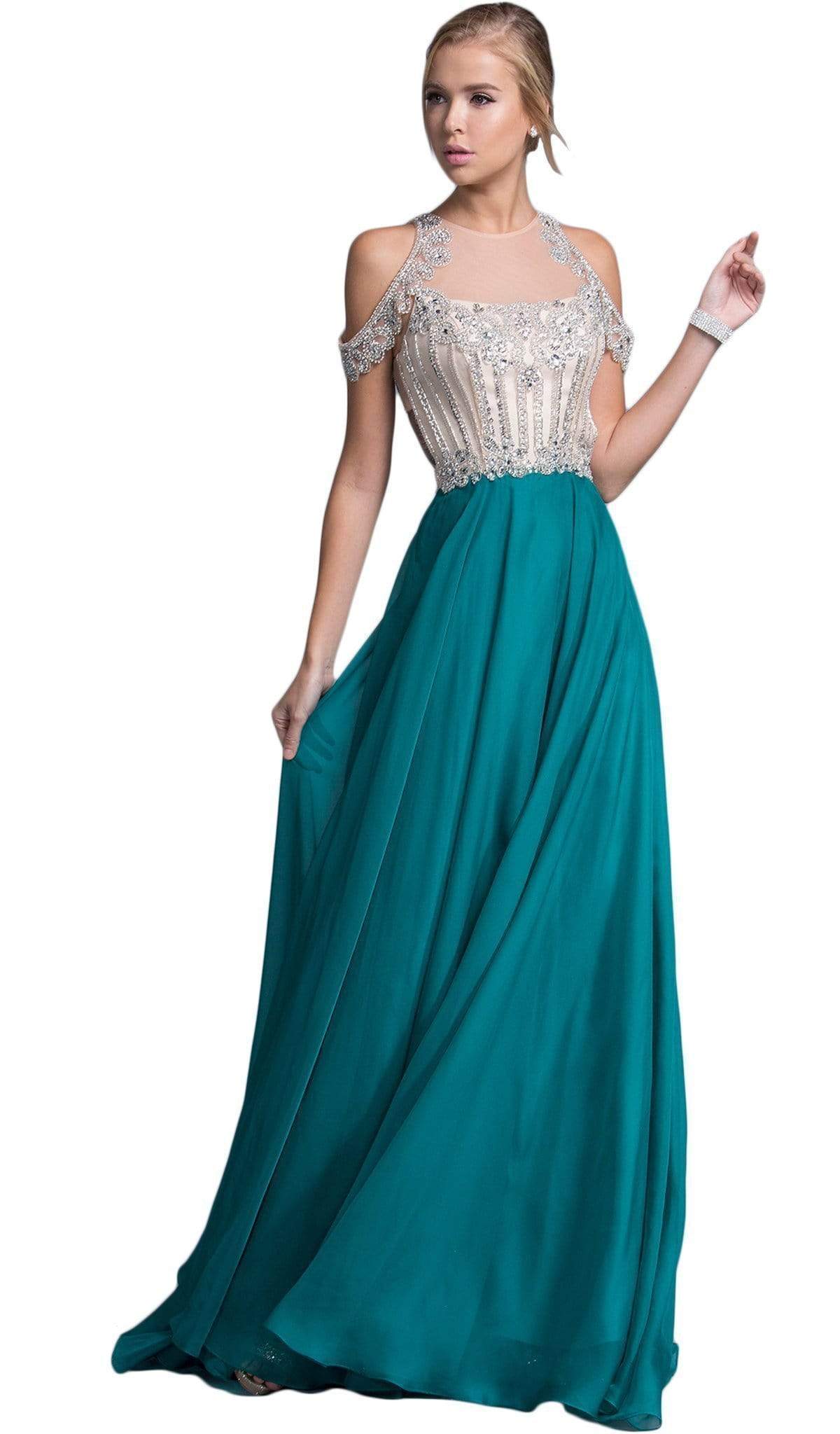 Image of Aspeed Design - Bedazzled Illusion Halter Prom Dress