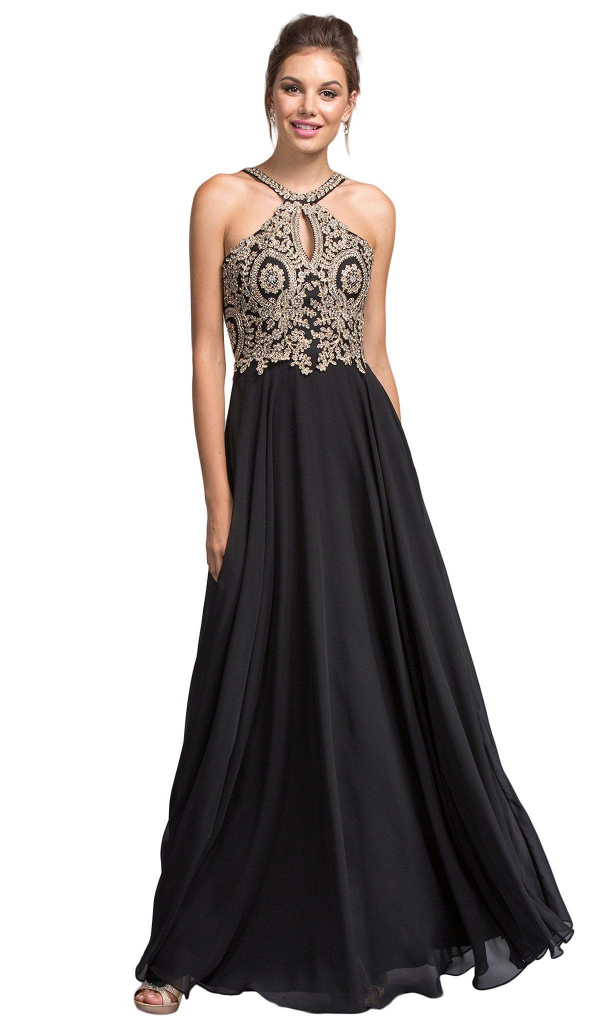 Image of Aspeed Design - Bejeweled Halter Neck Prom A-line Dress