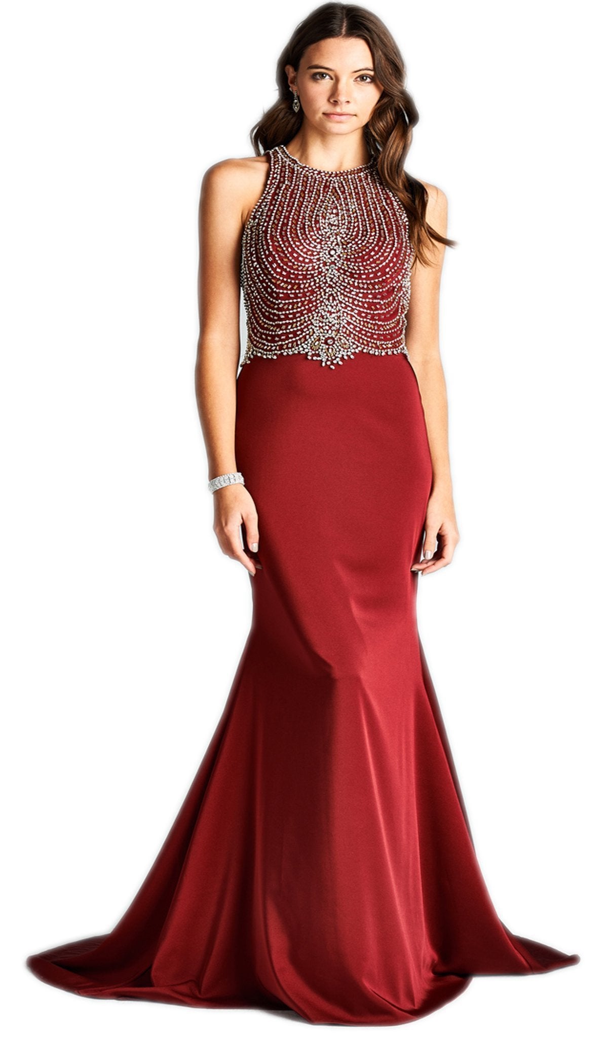 Image of Aspeed Design - Bejeweled Halter Neck Trumpet Evening Dress