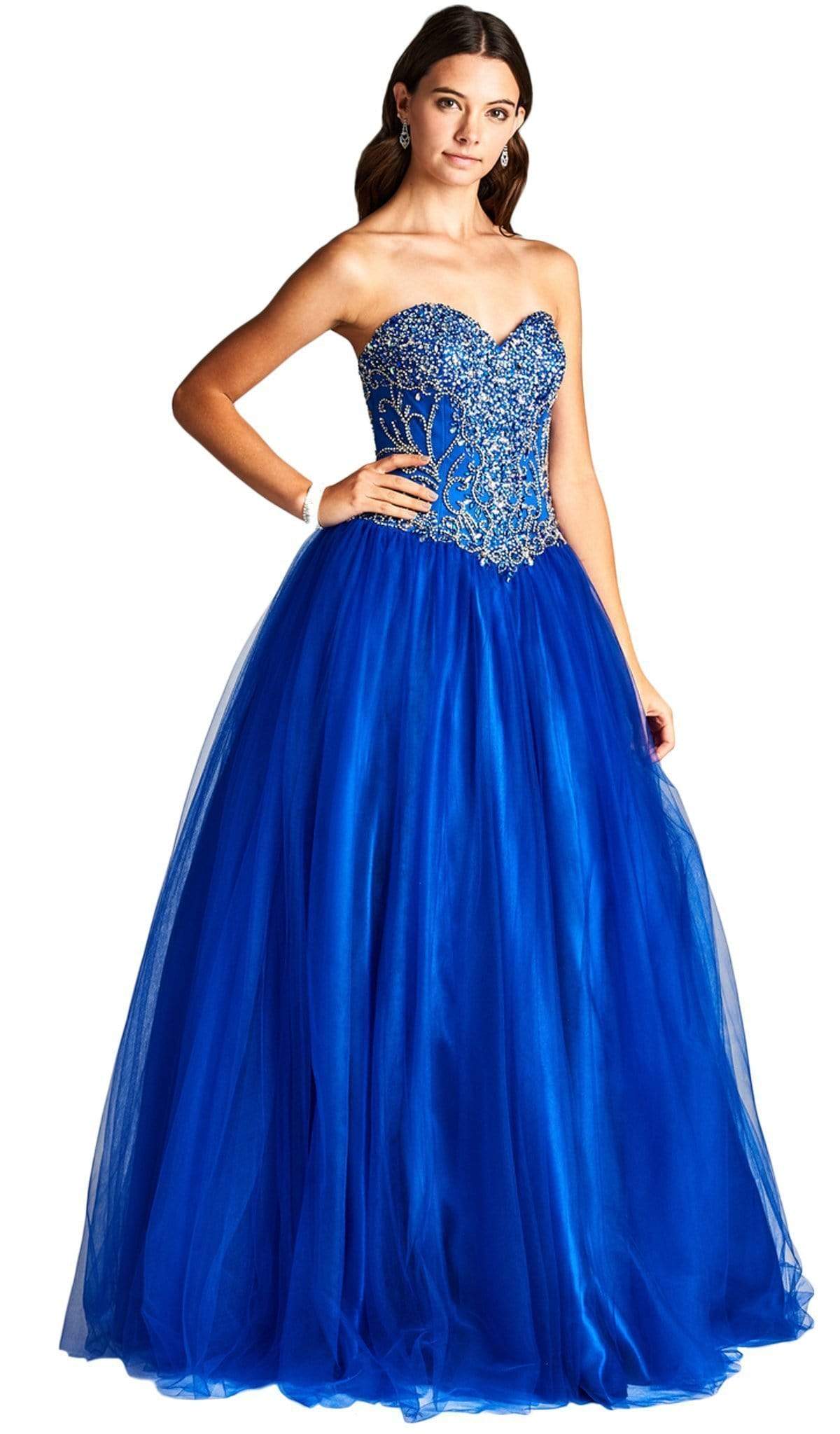 Image of Aspeed Design - Bejeweled Strapless Sweetheart Evening Ballgown