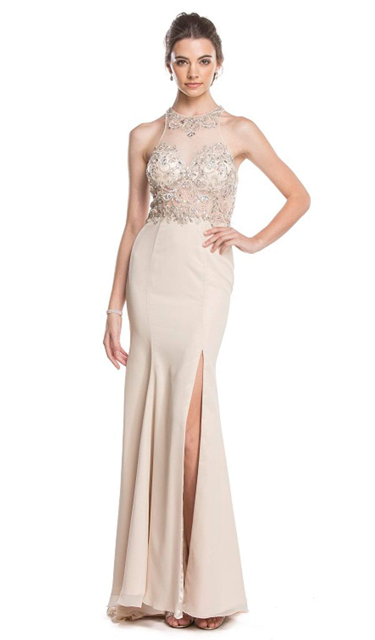 Image of Aspeed Design - Crystal Embellished Evening Dress with Slit