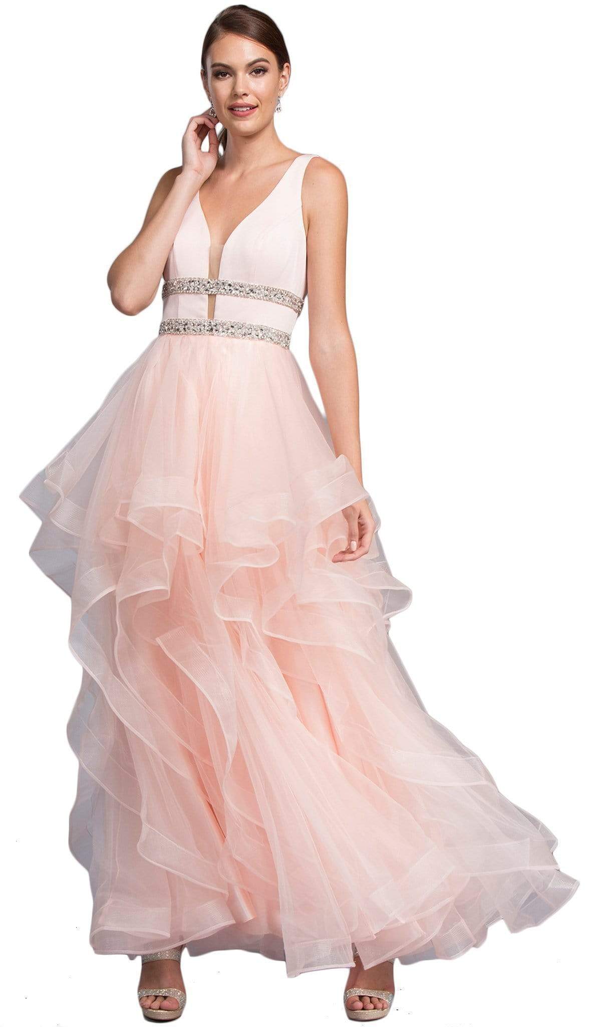 Image of Aspeed Design - Embellished Deep V-neck A-line Prom Dress