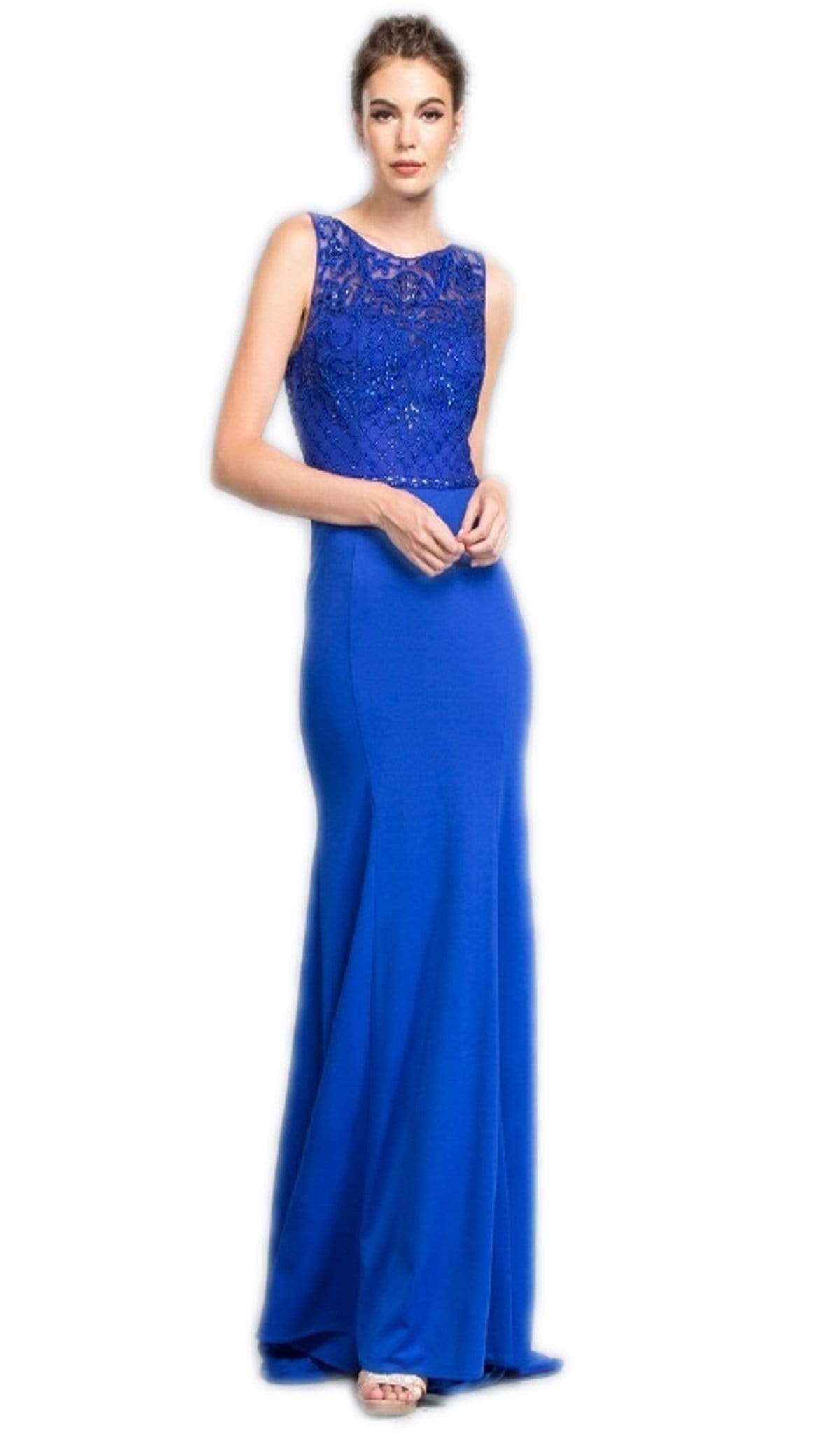 Image of Aspeed Design - Embellished Illusion Jewel Prom Sheath Dress