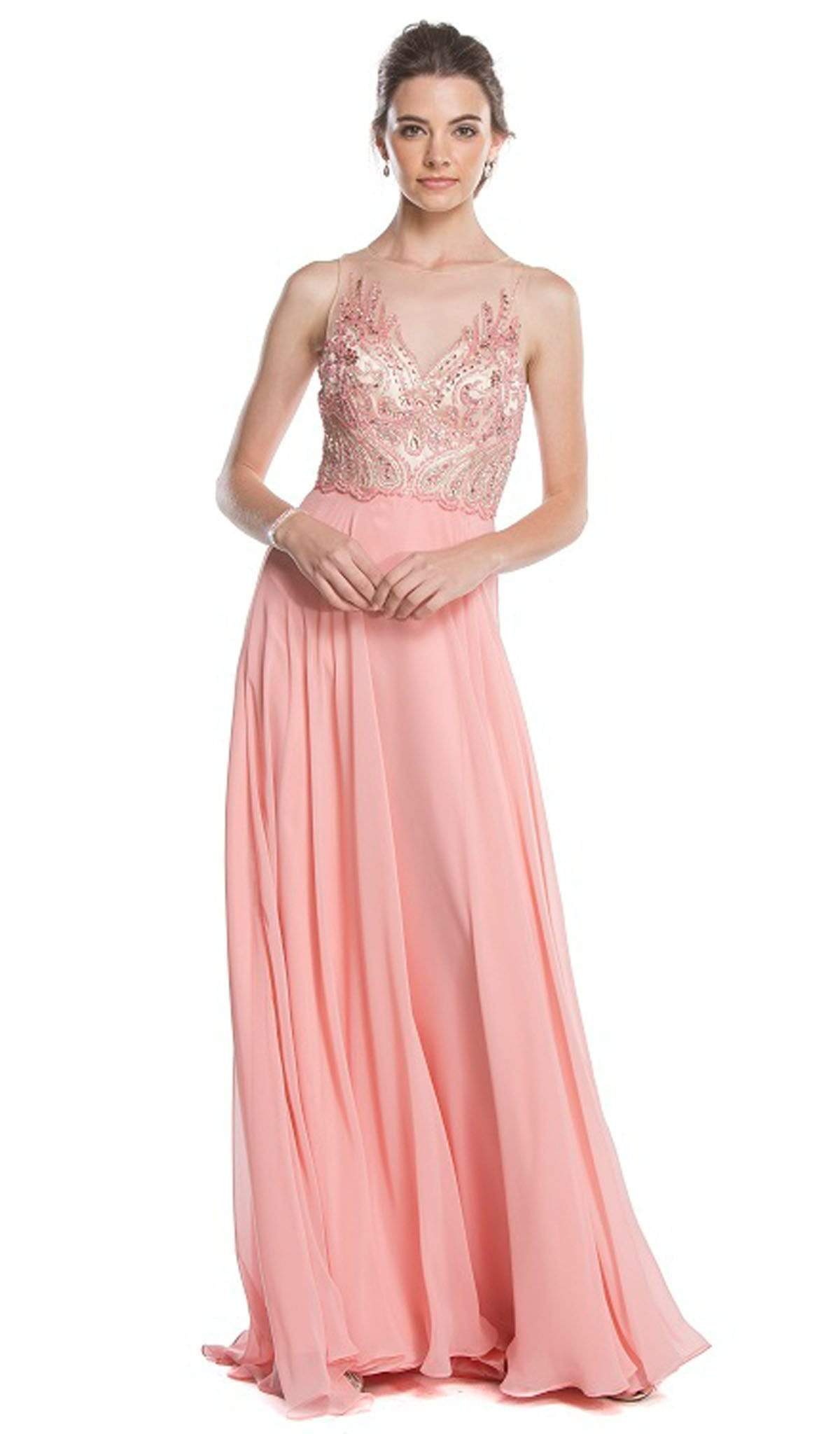 Image of Aspeed Design - Embellished Illusion Neck A-line Prom Dress