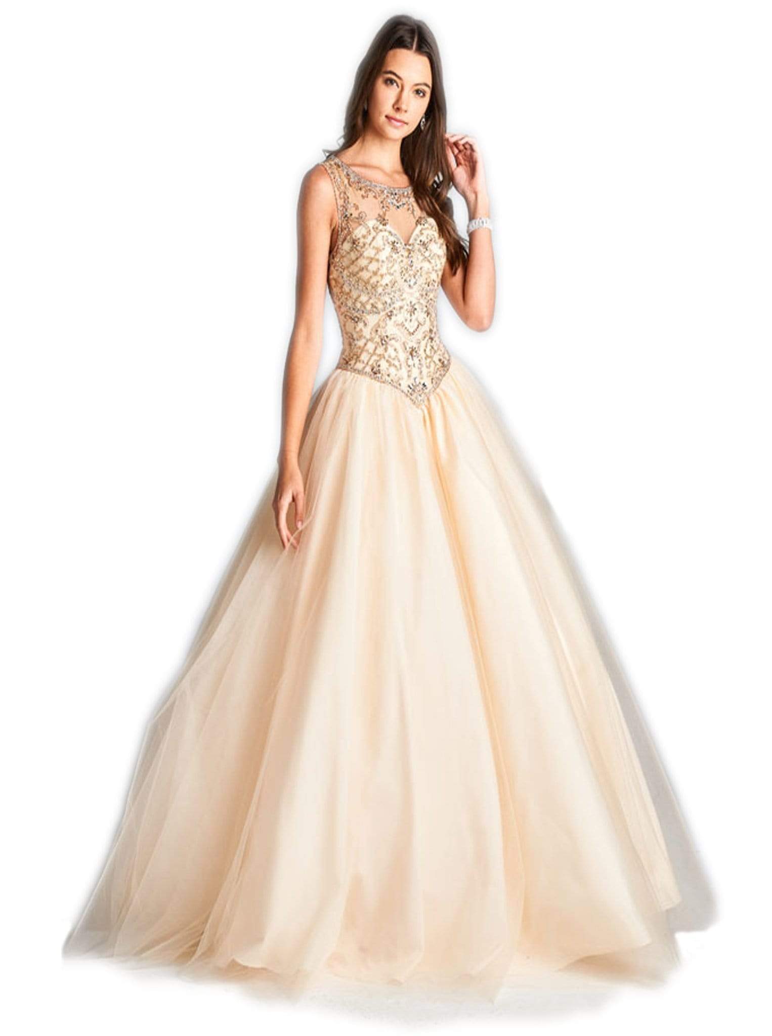 Image of Aspeed Design - Embellished Illusion Scoop Quinceanera Ballgown