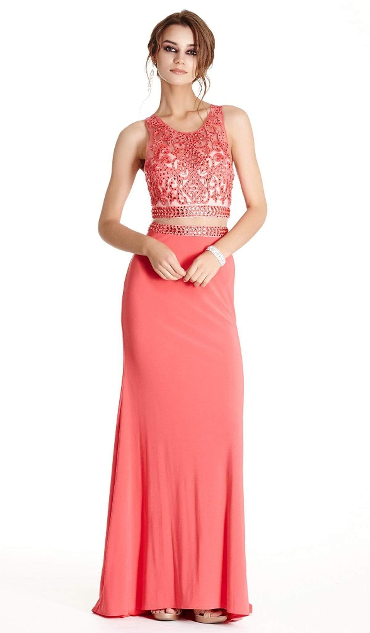 Image of Aspeed Design - Embellished Mock Two Piece Fitted Prom Dress