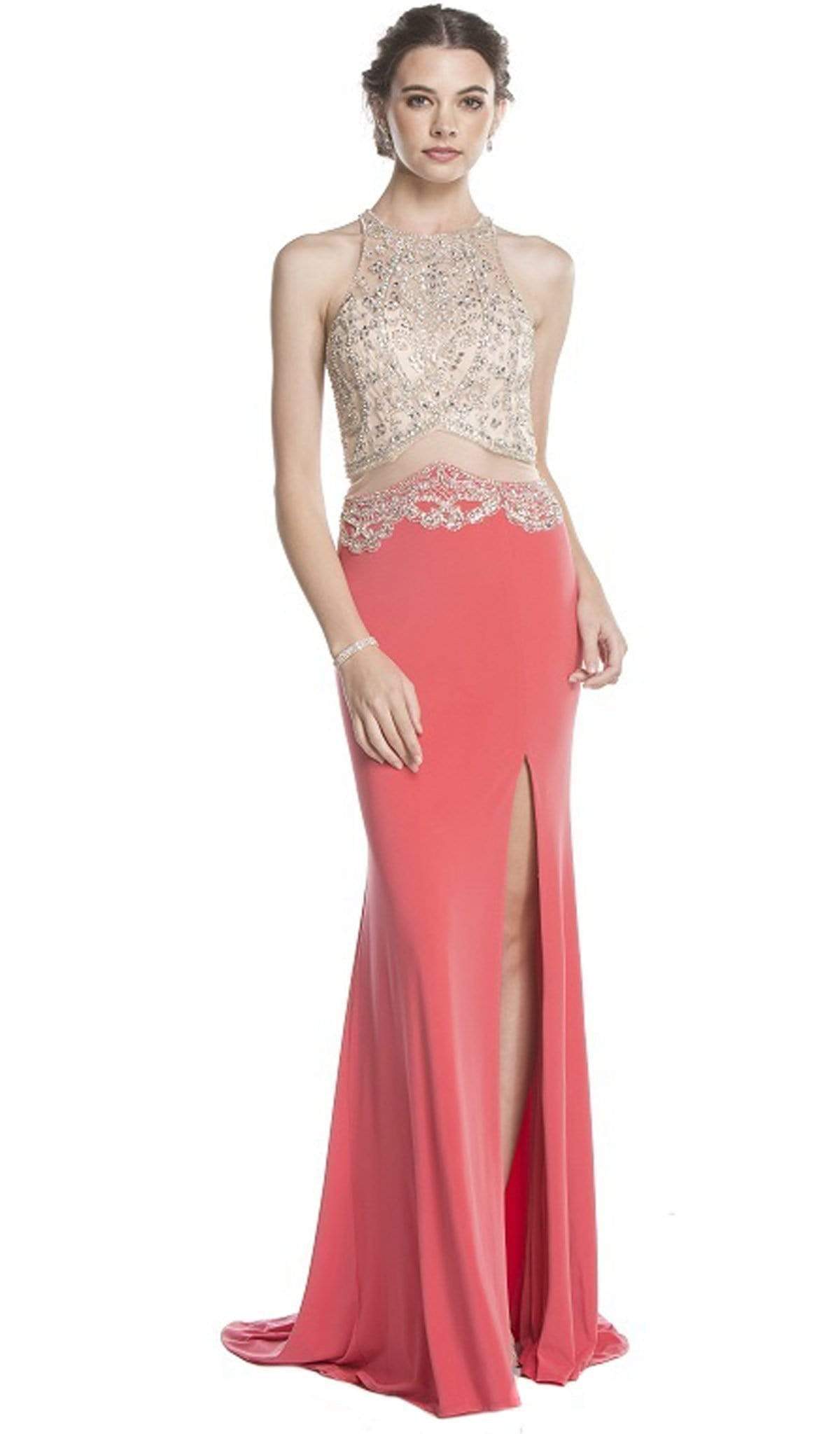Image of Aspeed Design - Embellished Sheer Fitted Evening Dress