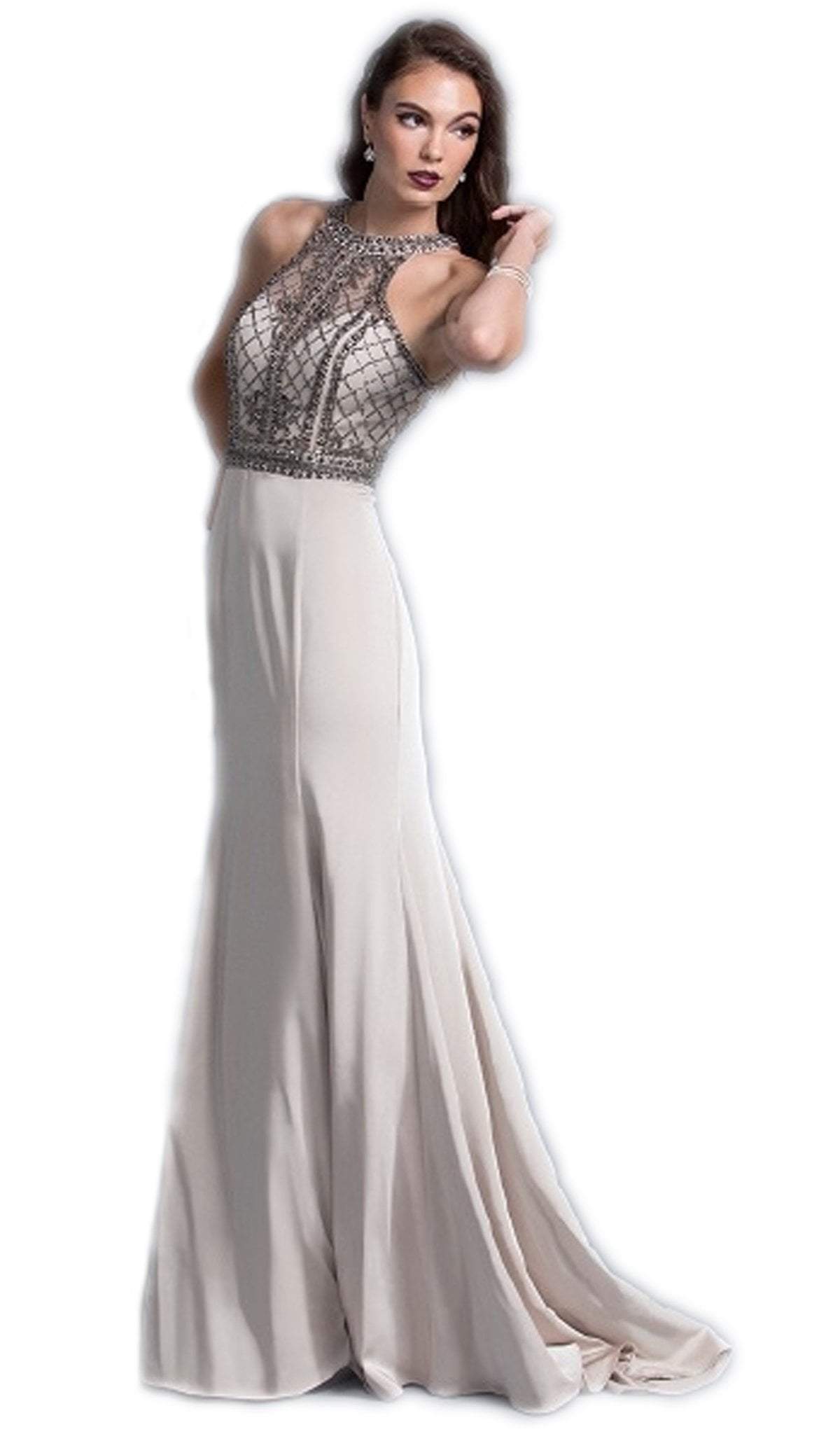 Image of Aspeed Design - Jewel Accented Halter Prom A-line Dress