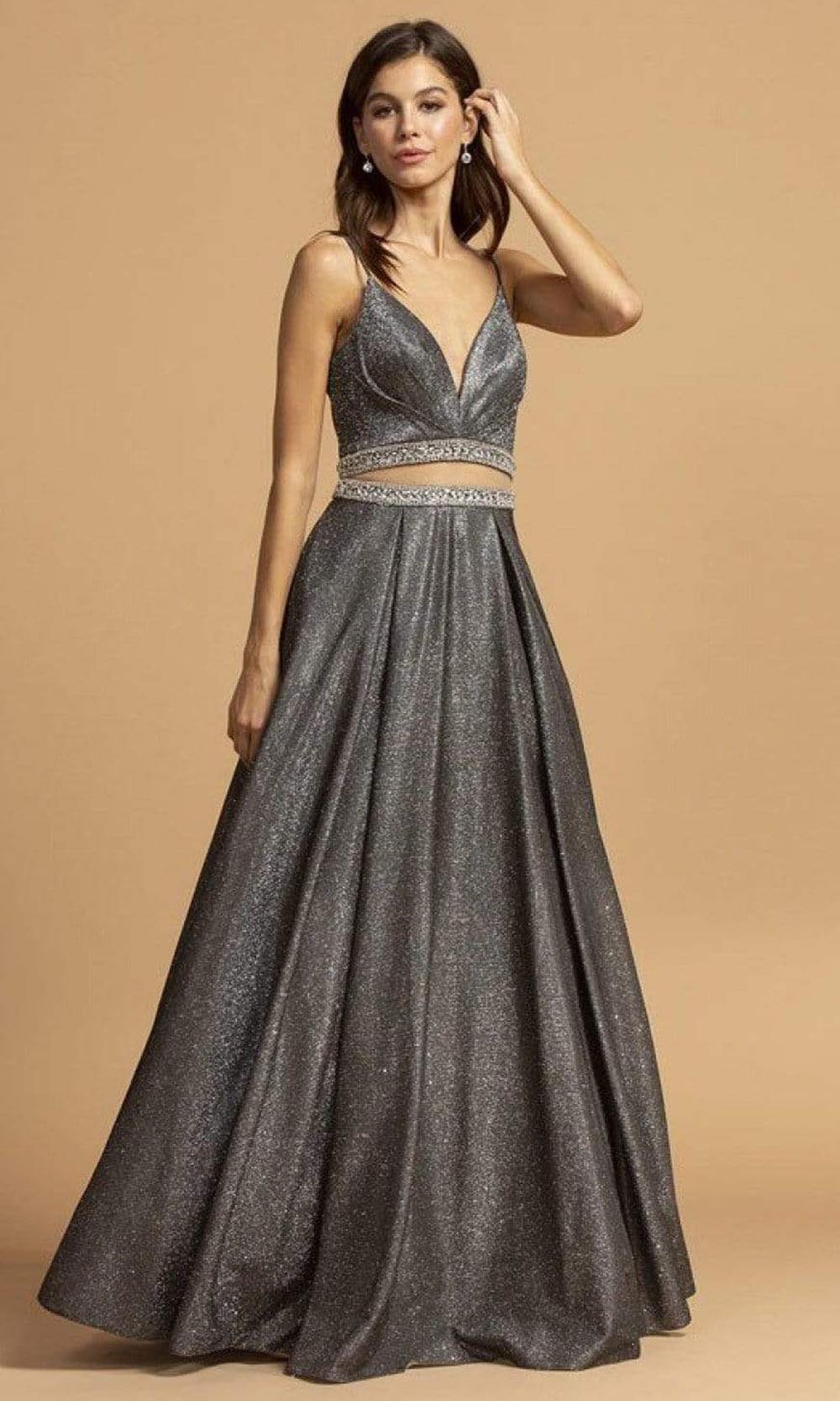 Image of Aspeed Design - L2213 Faux Two-Piece Glitter A-Line Dress