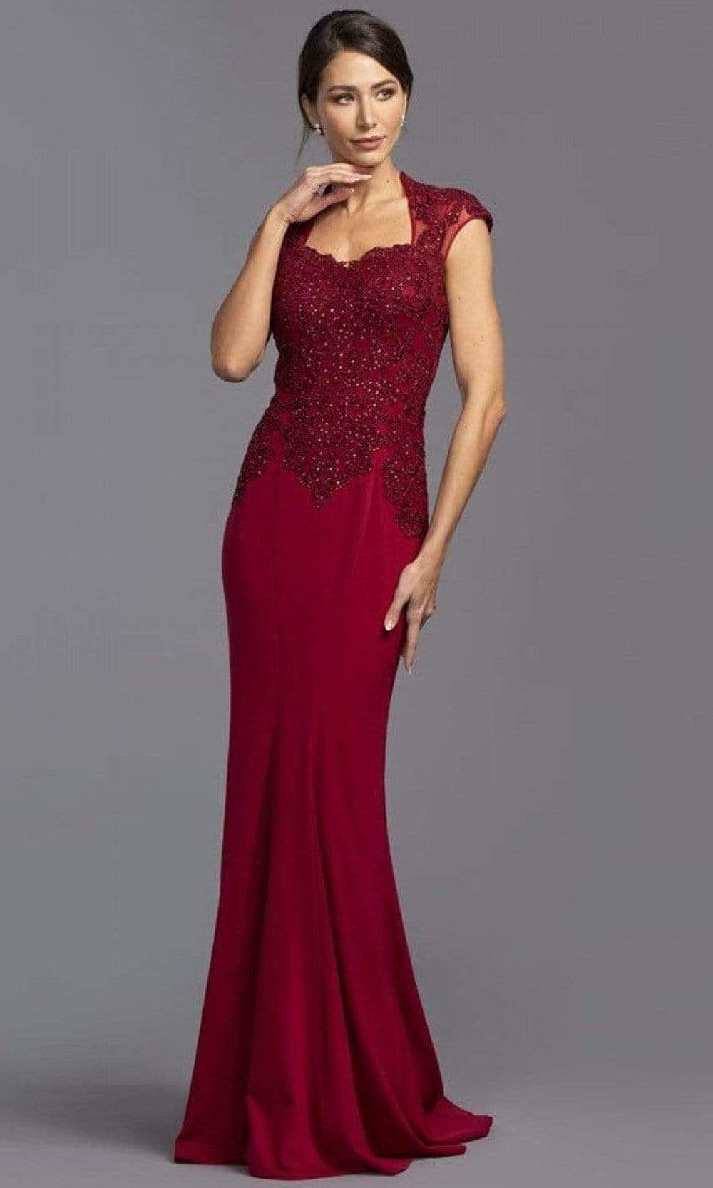 Image of Aspeed Design - L2220 Cap Sleeves Sweetheart Evening Dress