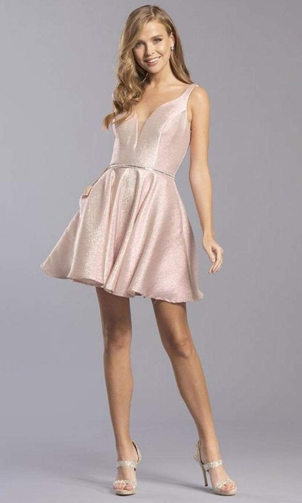 Image of Aspeed Design - S2283 Metallic Plunging Sweetheart A-Line Dress