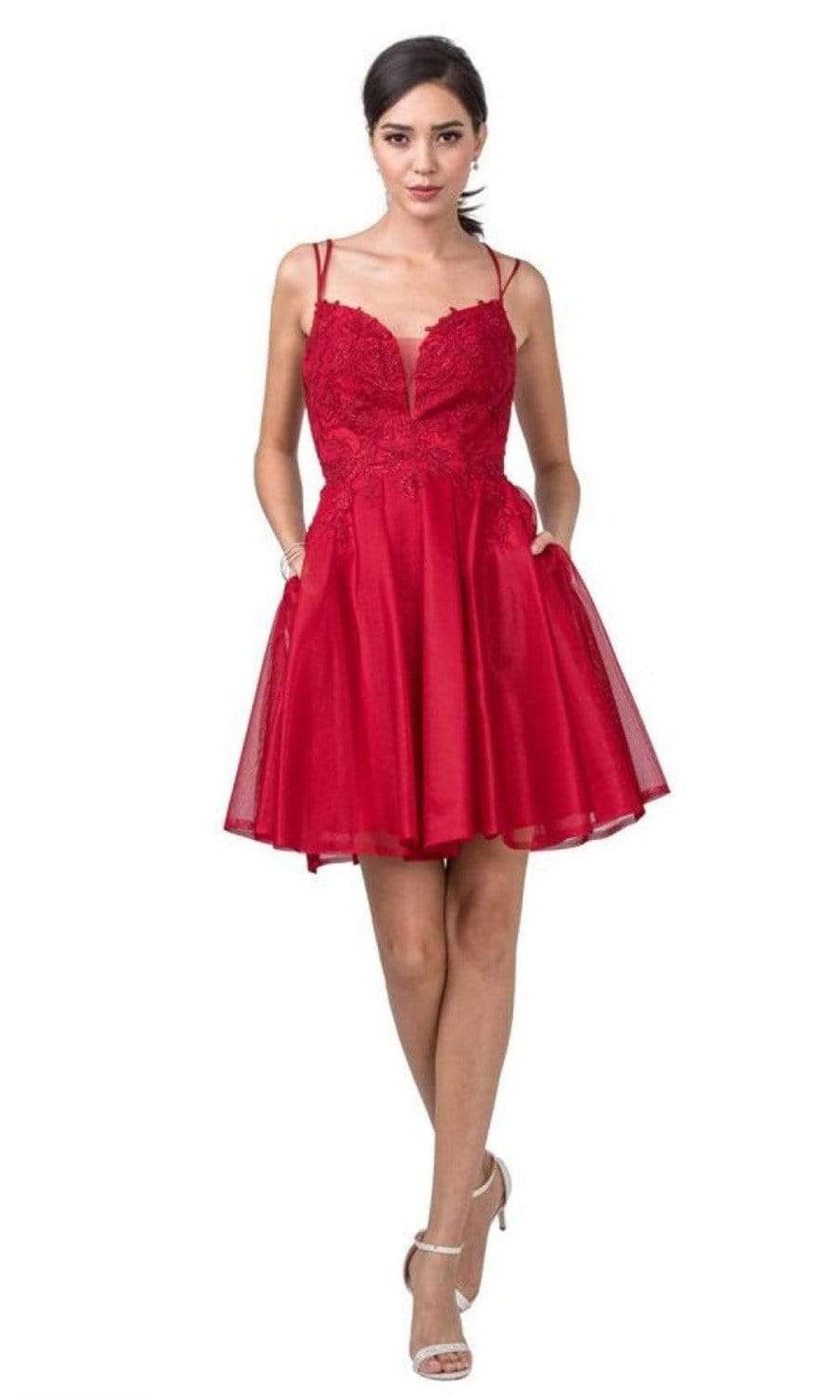 Image of Aspeed Design - S2318 Plunging Sweetheart Embroidered A-Line Dress