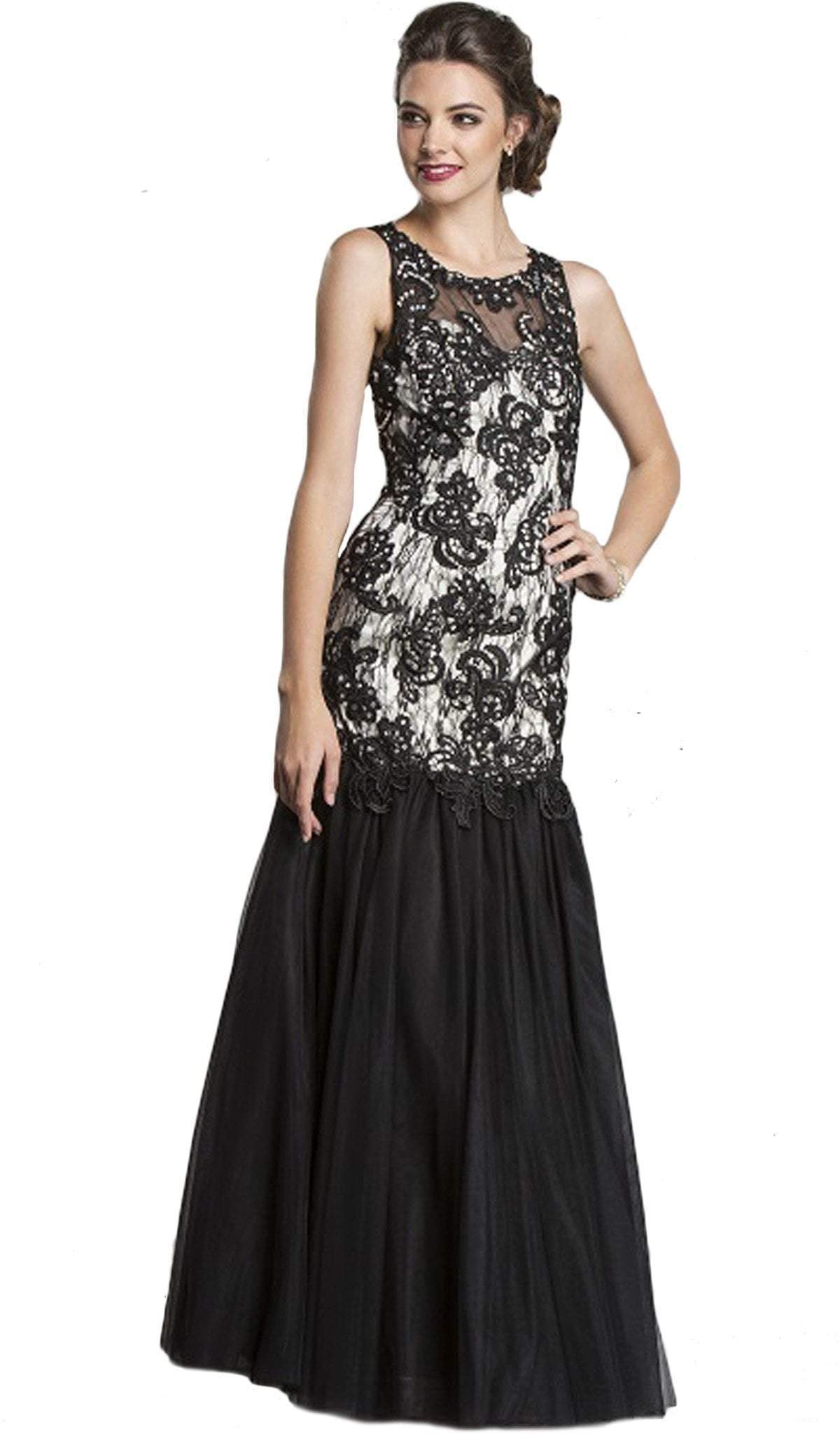 Image of Aspeed Design - Sleeveless Sheer Trumpet Evening Gown