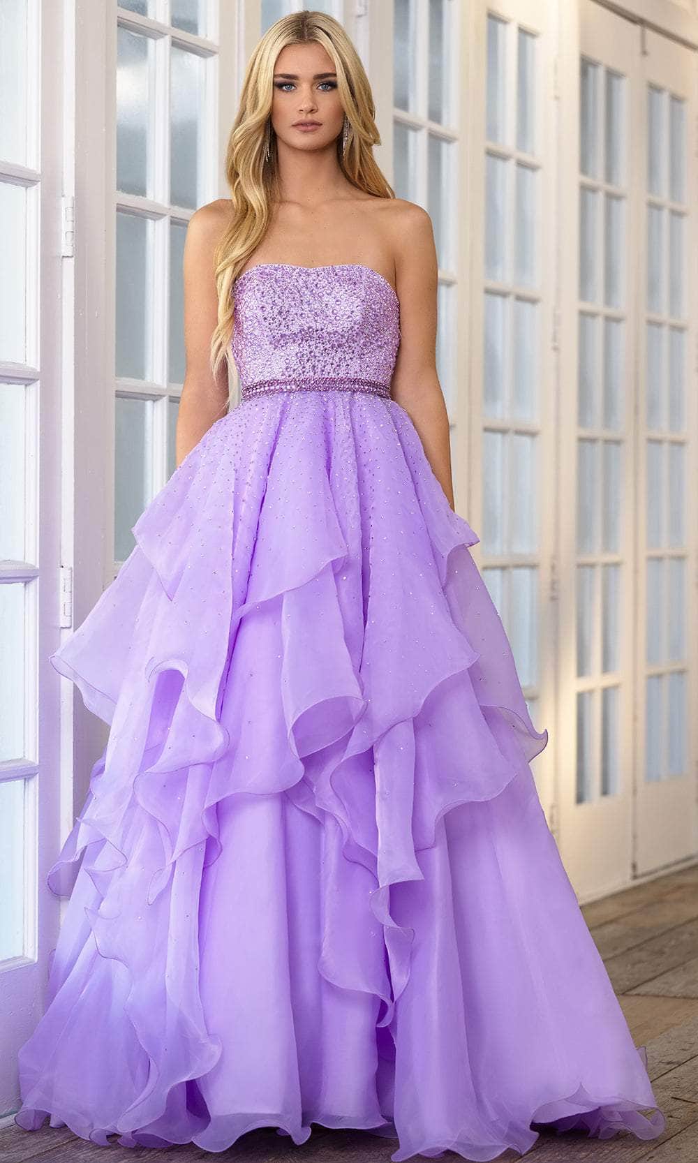 Image of Ava Presley 39561 - Strapless Embellished Ruffled Ballgown
