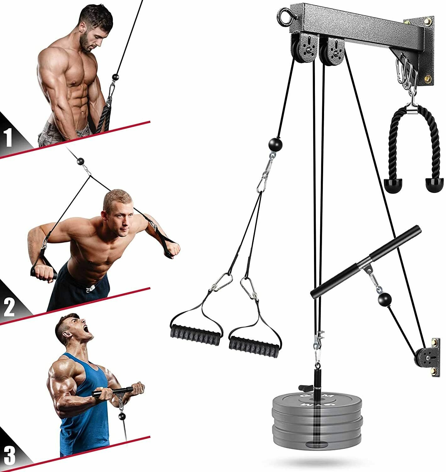 Image of BOMINFIT 3-in-1 Pulley System Fitness Equipment Multifunction Biceps Triceps Hand Strength Trainning Home Gym Sport Exer