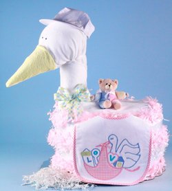 Image of Baby Girl Stork Diaper Cake Gift