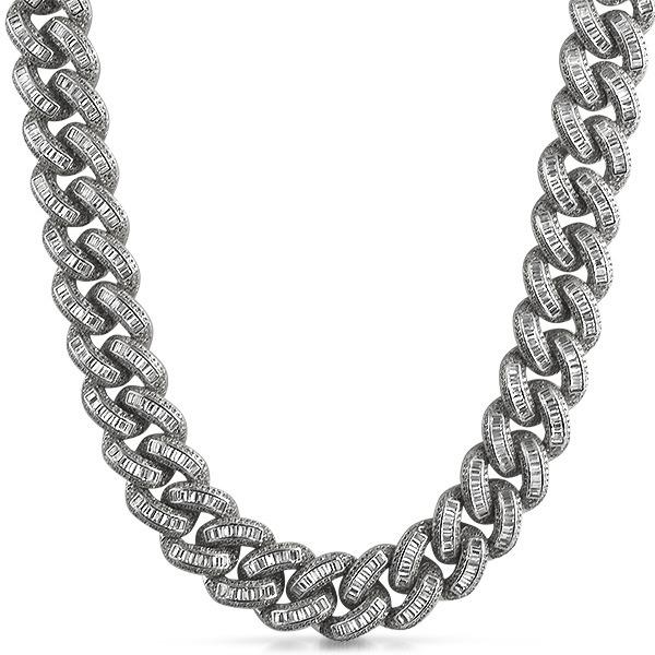 Image of Baguette CZ 17MM Cuban Rhodium Bling Chain ID 29158061801514