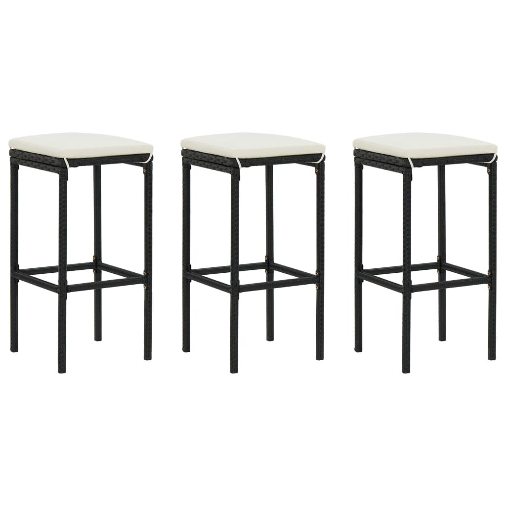 Image of Bar Stools with Cushions 3 pcs Black Poly Rattan