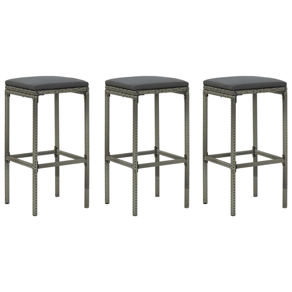 Image of Bar Stools with Cushions 3 pcs Gray Poly Rattan