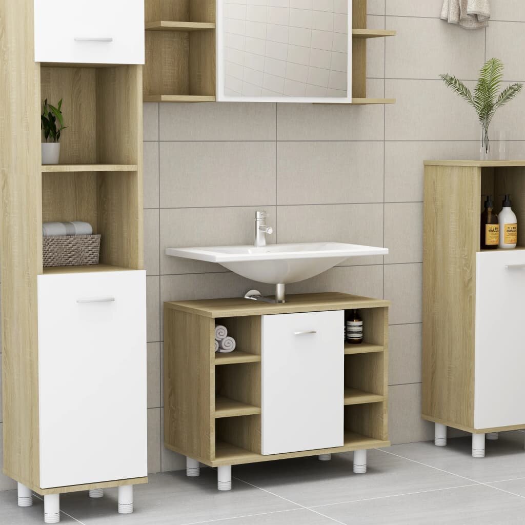 Image of Bathroom Cabinet White and Sonoma Oak 236"x126"x211" Chipboard