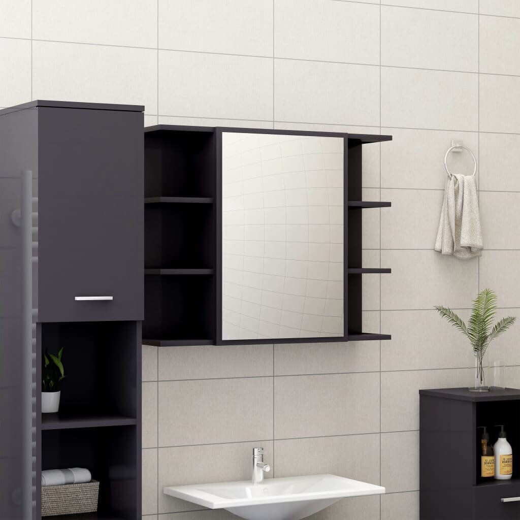 Image of Bathroom Mirror Cabinet High Gloss Gray 315"x81"x252" Chipboard
