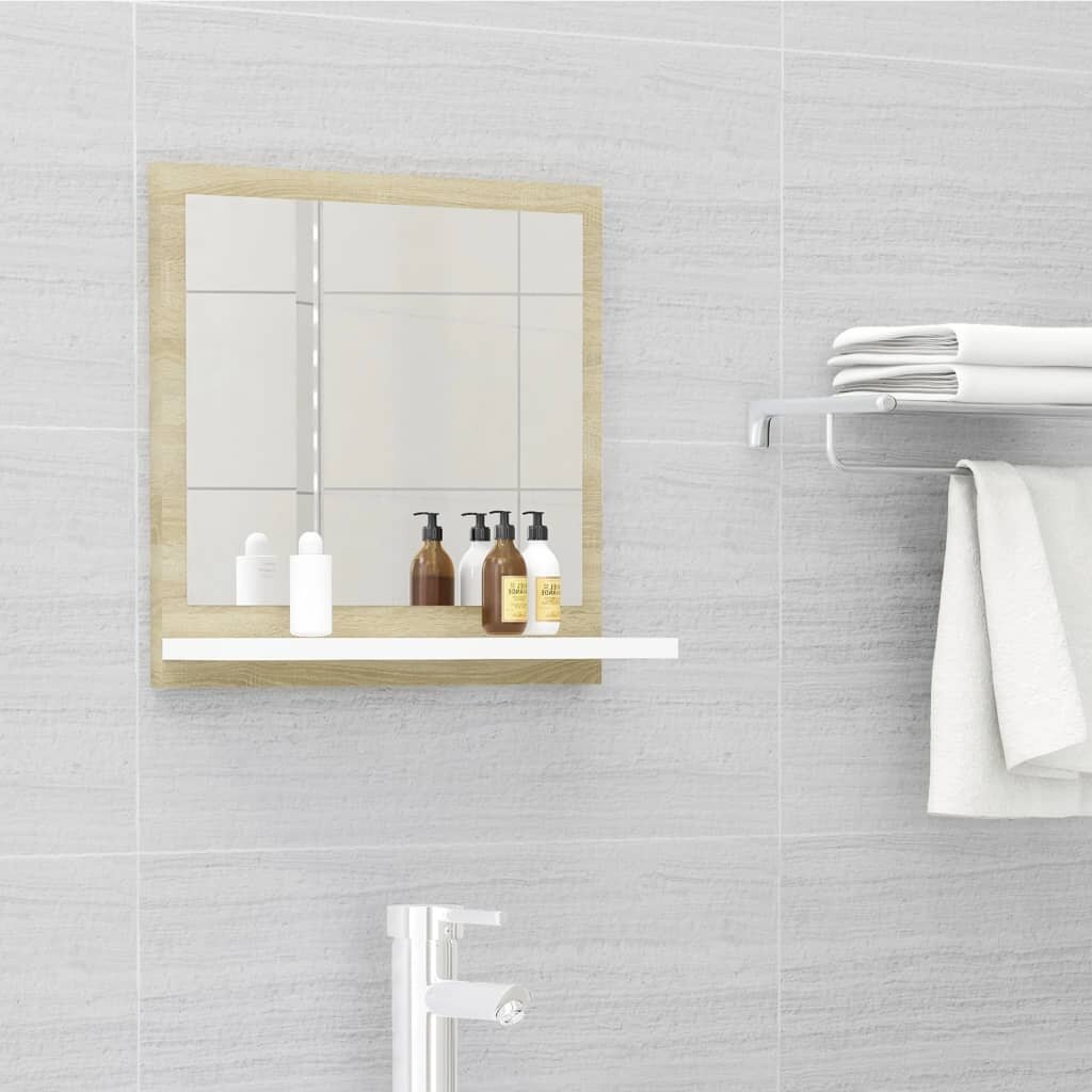 Image of Bathroom Mirror White and Sonoma Oak 157"x41"x146" Chipboard