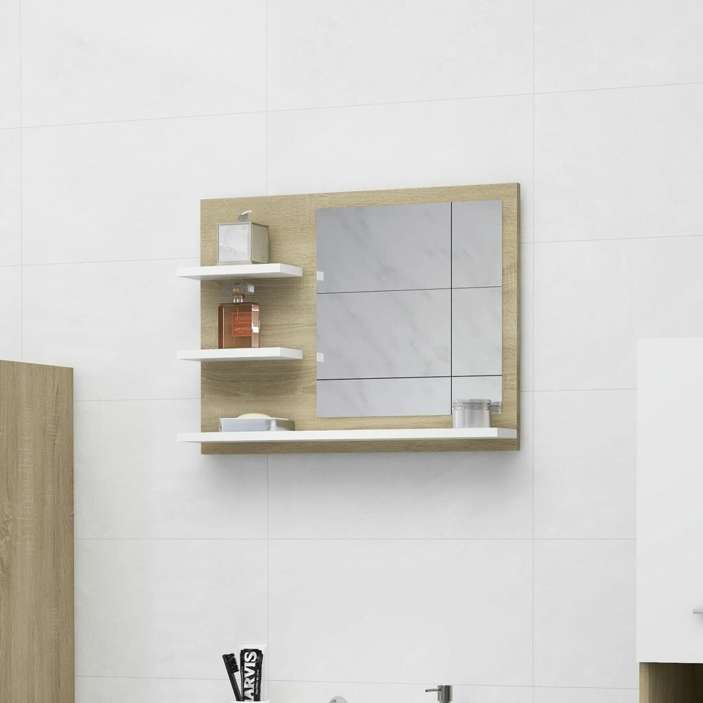 Image of Bathroom Mirror White and Sonoma Oak 236"x41"x177" Chipboard