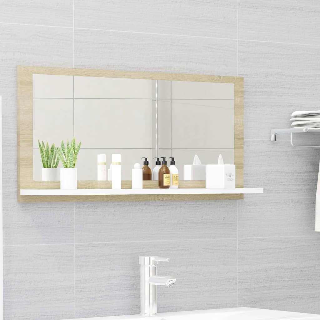 Image of Bathroom Mirror White and Sonoma Oak 315"x41"x146" Chipboard