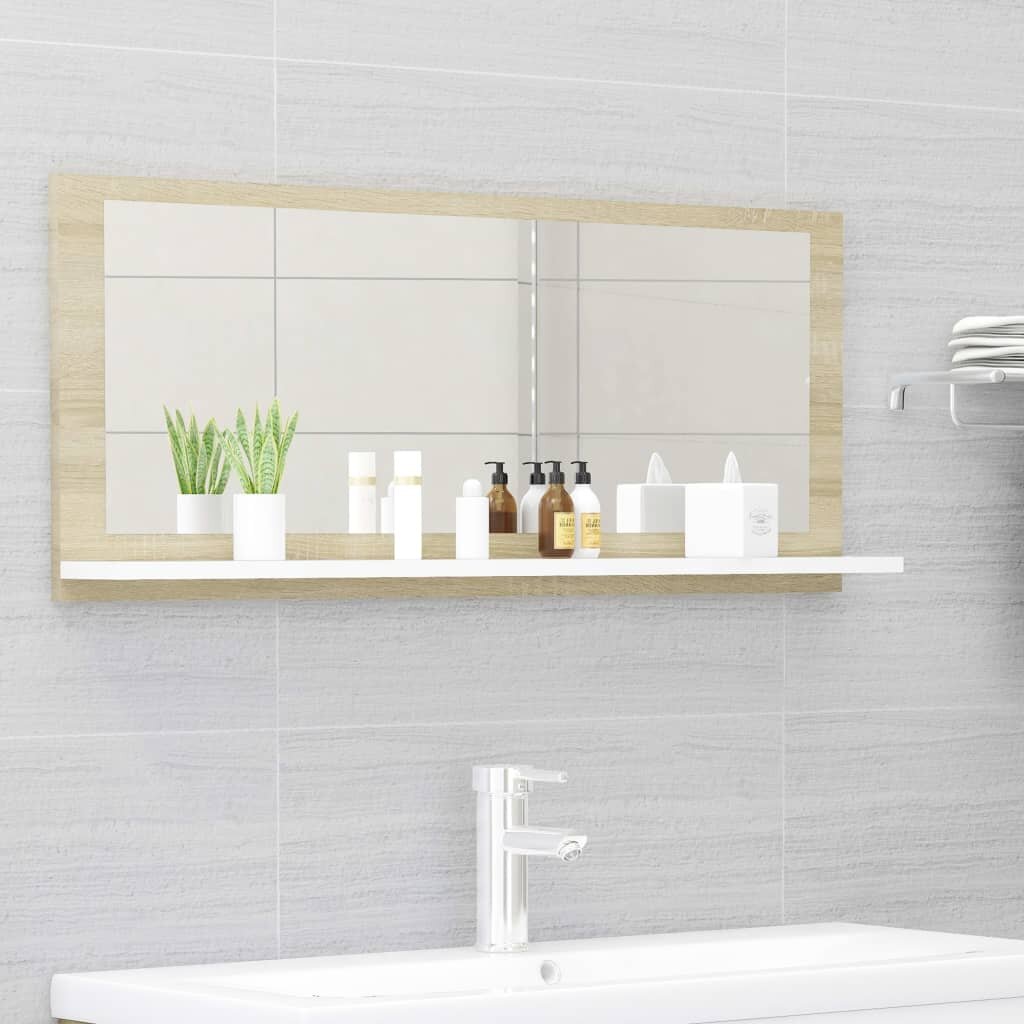 Image of Bathroom Mirror White and Sonoma Oak 354"x41"x146" Chipboard