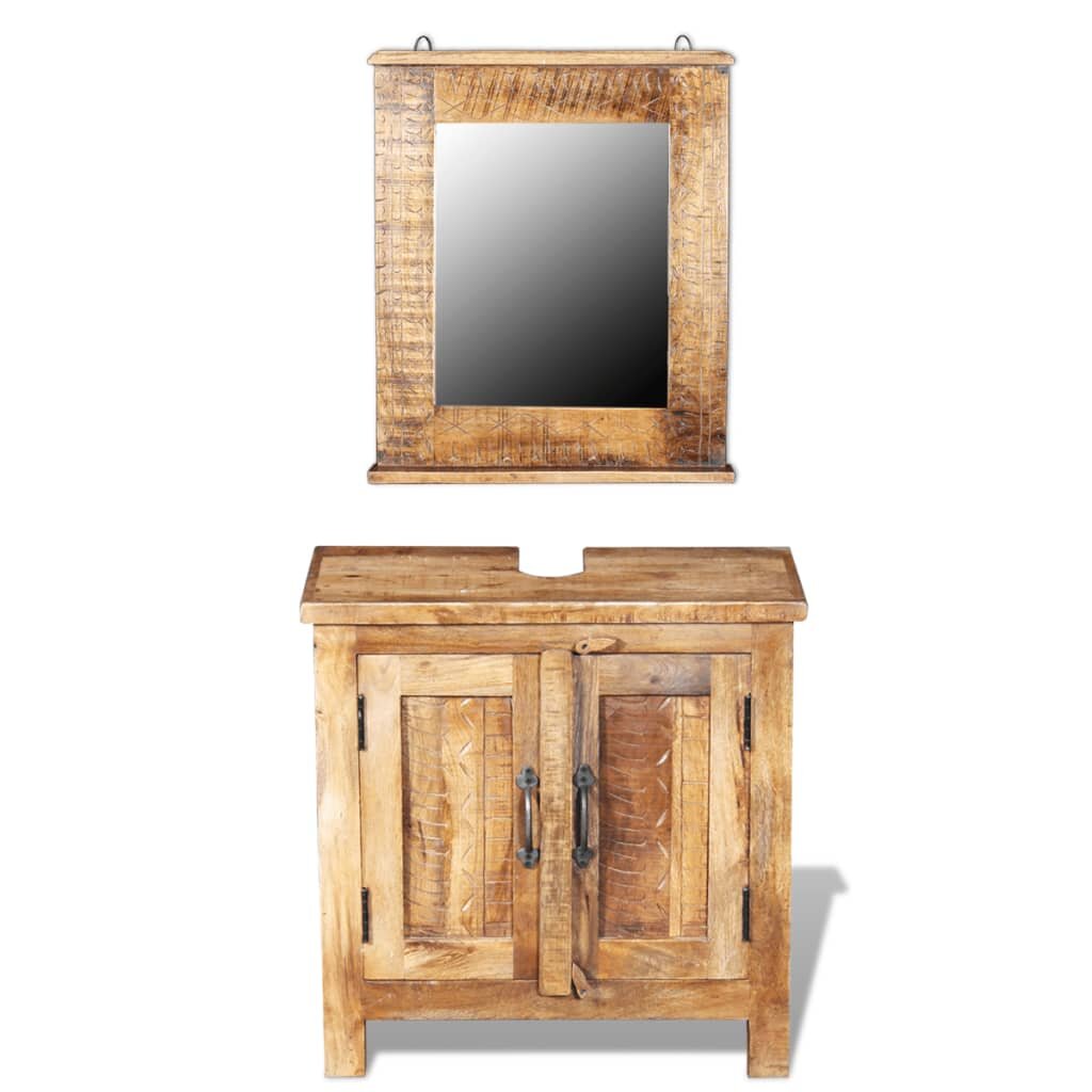 Image of Bathroom Vanity Cabinet with Mirror Solid Mango Wood