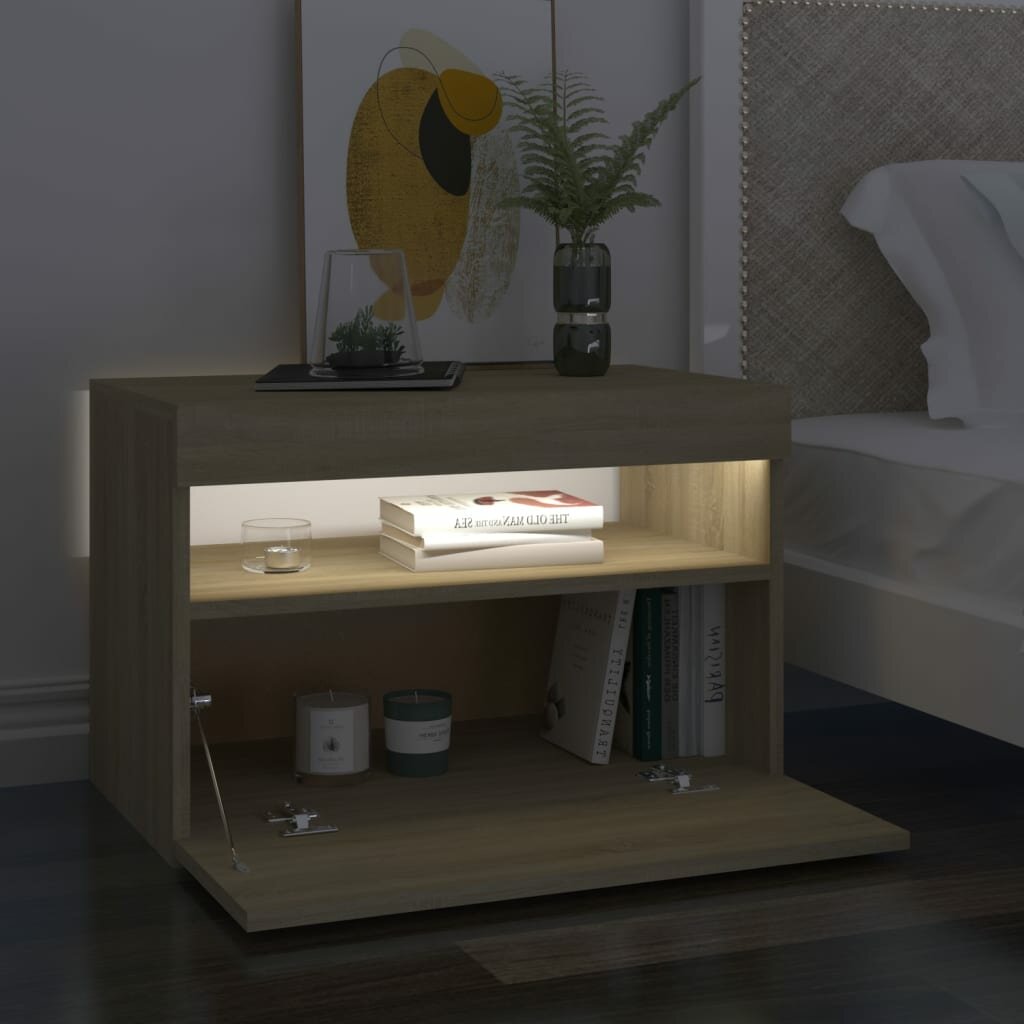 Image of Bedside Cabinet & LED Lights 2 pcs Sonoma Oak 24"x14"x16"