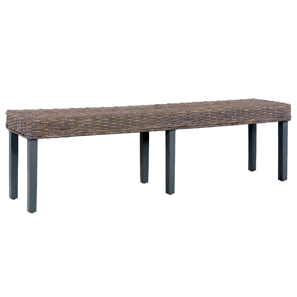 Image of Bench 63" Gray Natural Kubu Rattan and Solid Mango Wood