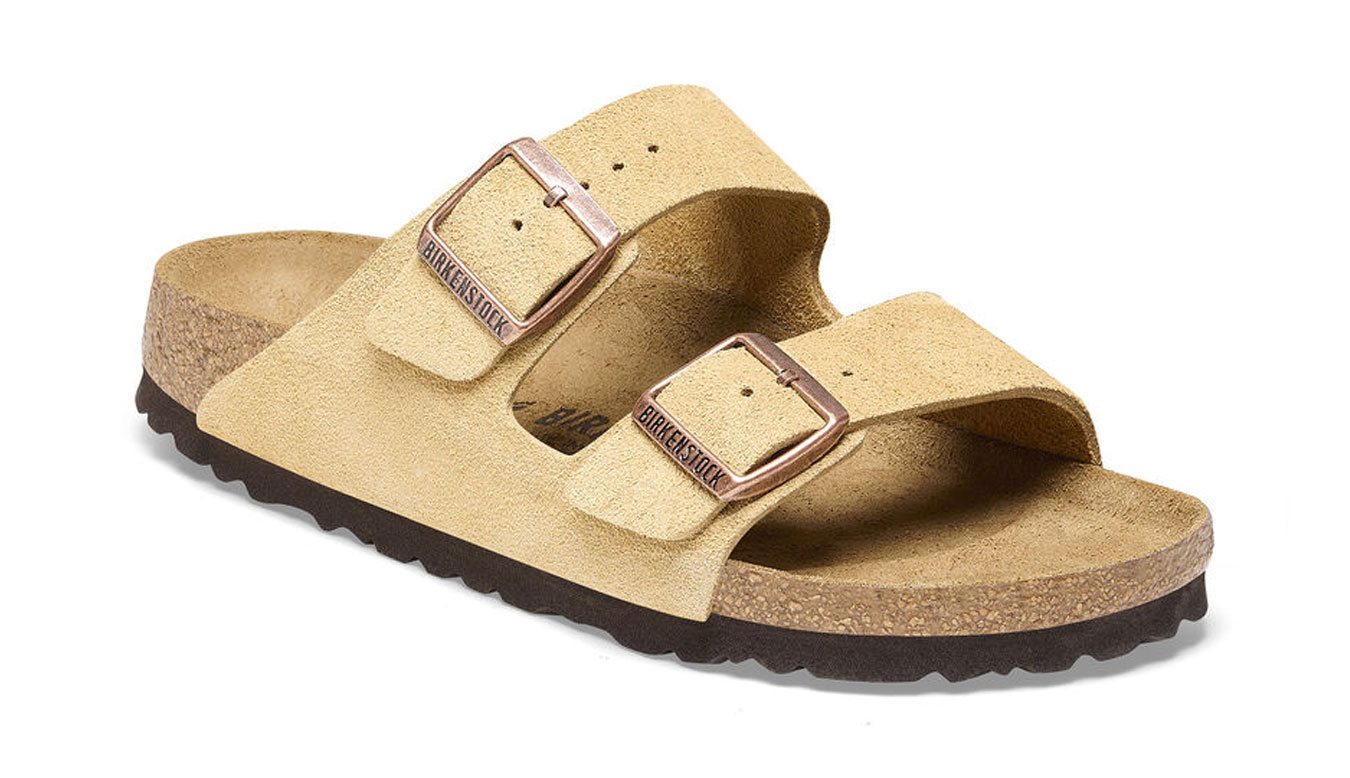 Image of Birkenstock Arizona Suede Leather Latte Cream Narrow Fit IT