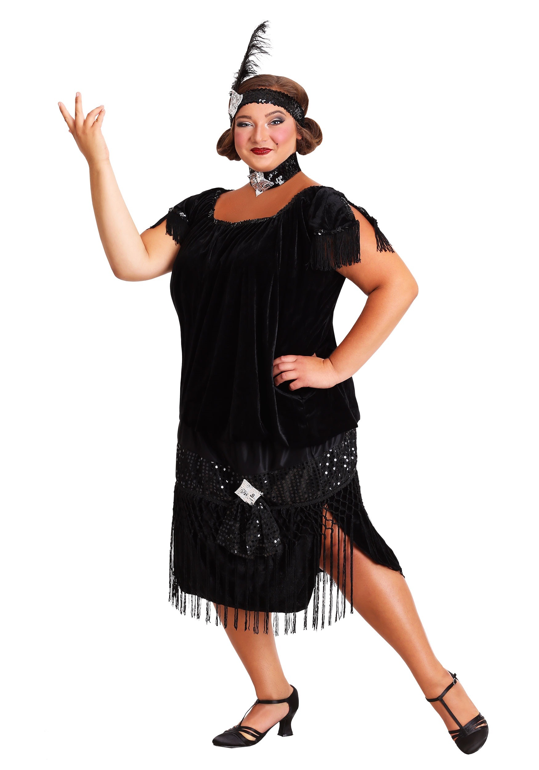 Image of Black Plus Size Flapper Costume | 20s Decade Costumes ID FUN1001PL-8X