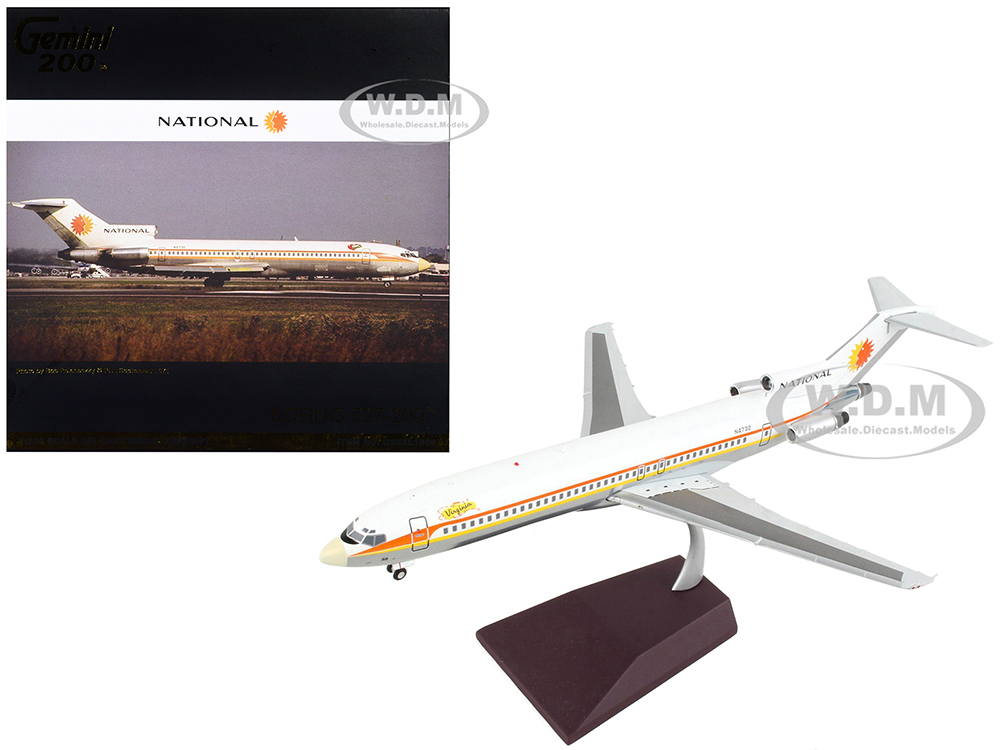 Image of Boeing 727-200 Commercial Aircraft "National Airlines" White with Orange and Yellow Stripes "Gemini 200" Series 1/200 Diecast Model Airplane by Gemin