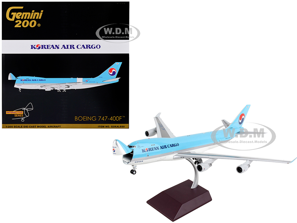 Image of Boeing 747-400F Commercial Aircraft "Korean Air Cargo" Light Blue "Gemini 200 - Interactive" Series 1/200 Diecast Model Airplane by GeminiJets