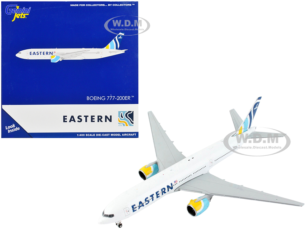 Image of Boeing 777-200ER Commercial Aircraft "Eastern Air Lines" White with Striped Tail 1/400 Diecast Model Airplane by GeminiJets