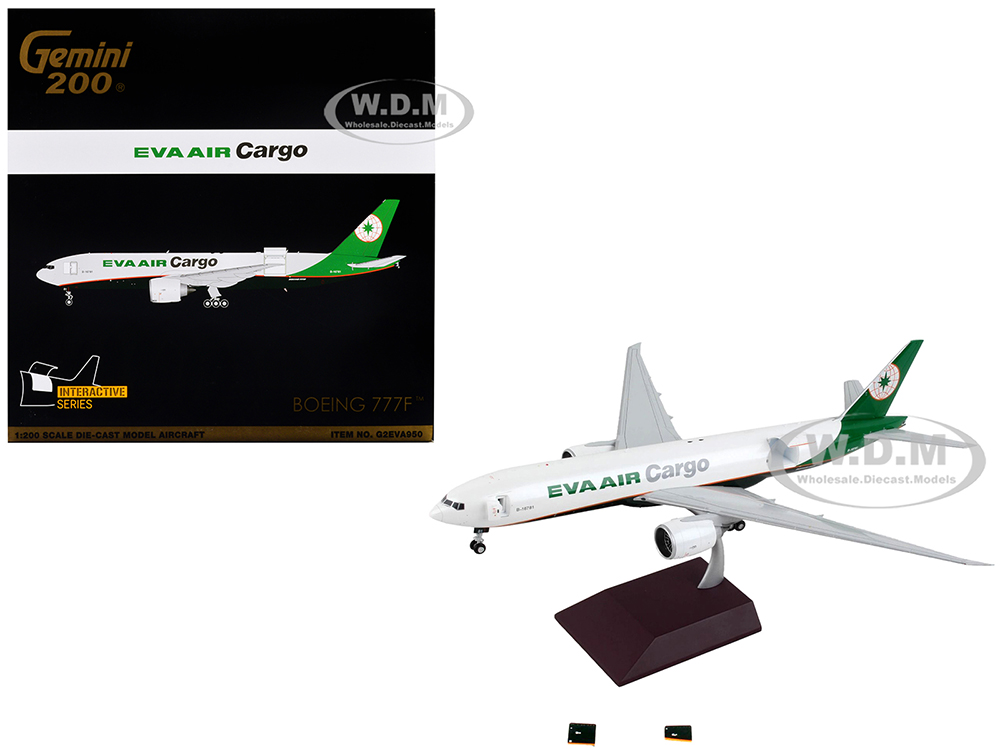 Image of Boeing 777F Commercial Aircraft "Eva Air Cargo" White with Green Tail "Gemini 200 - Interactive" Series 1/200 Diecast Model Airplane by GeminiJets