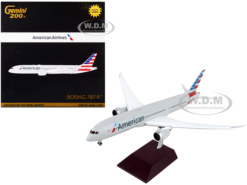 Image of Boeing 787-9 Commercial Aircraft with Flaps Down "American Airlines" Silver "Gemini 200" Series 1/200 Diecast Model Airplane by GeminiJets