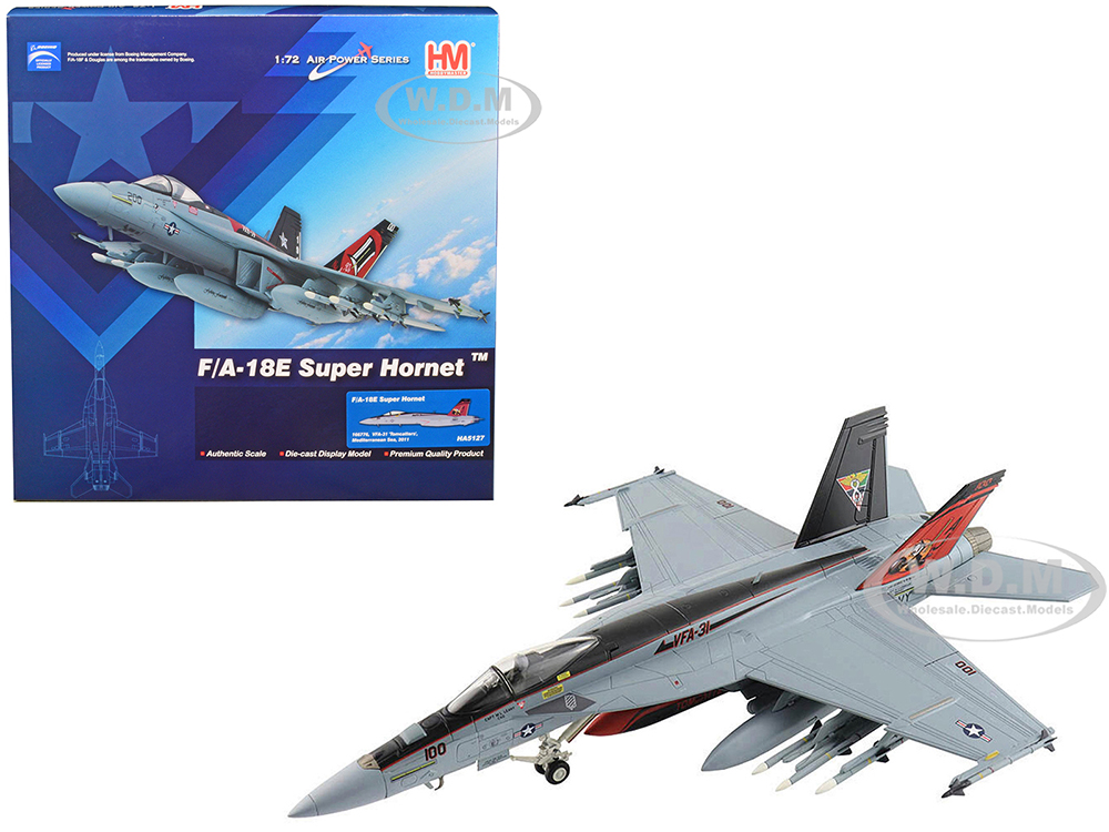 Image of Boeing F/A-18E Super Hornet Fighter Aircraft "VFA-31 Tomcatters Mediterranean Sea" (2011) "Air Power Series" 1/72 Diecast Model by Hobby Master