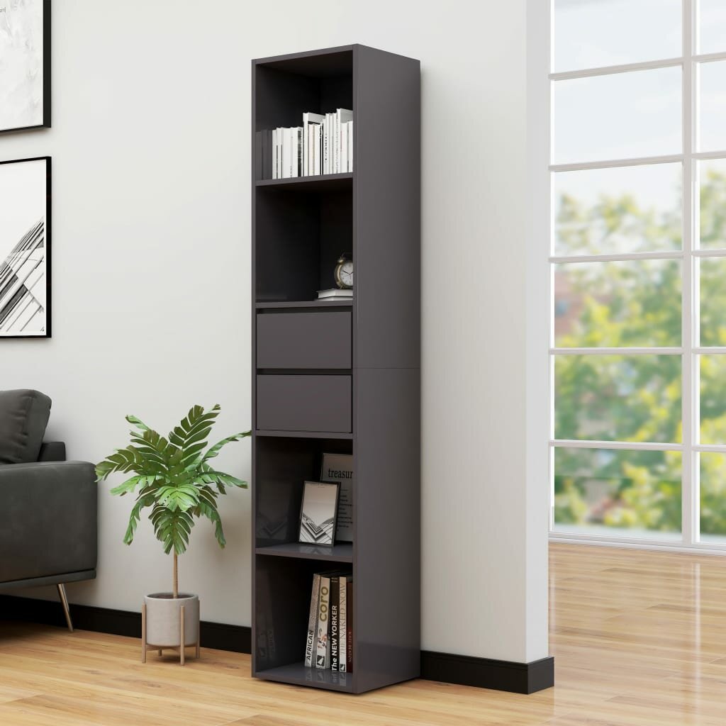 Image of Book Cabinet High Gloss Gray 142"x118"x673" Chipboard